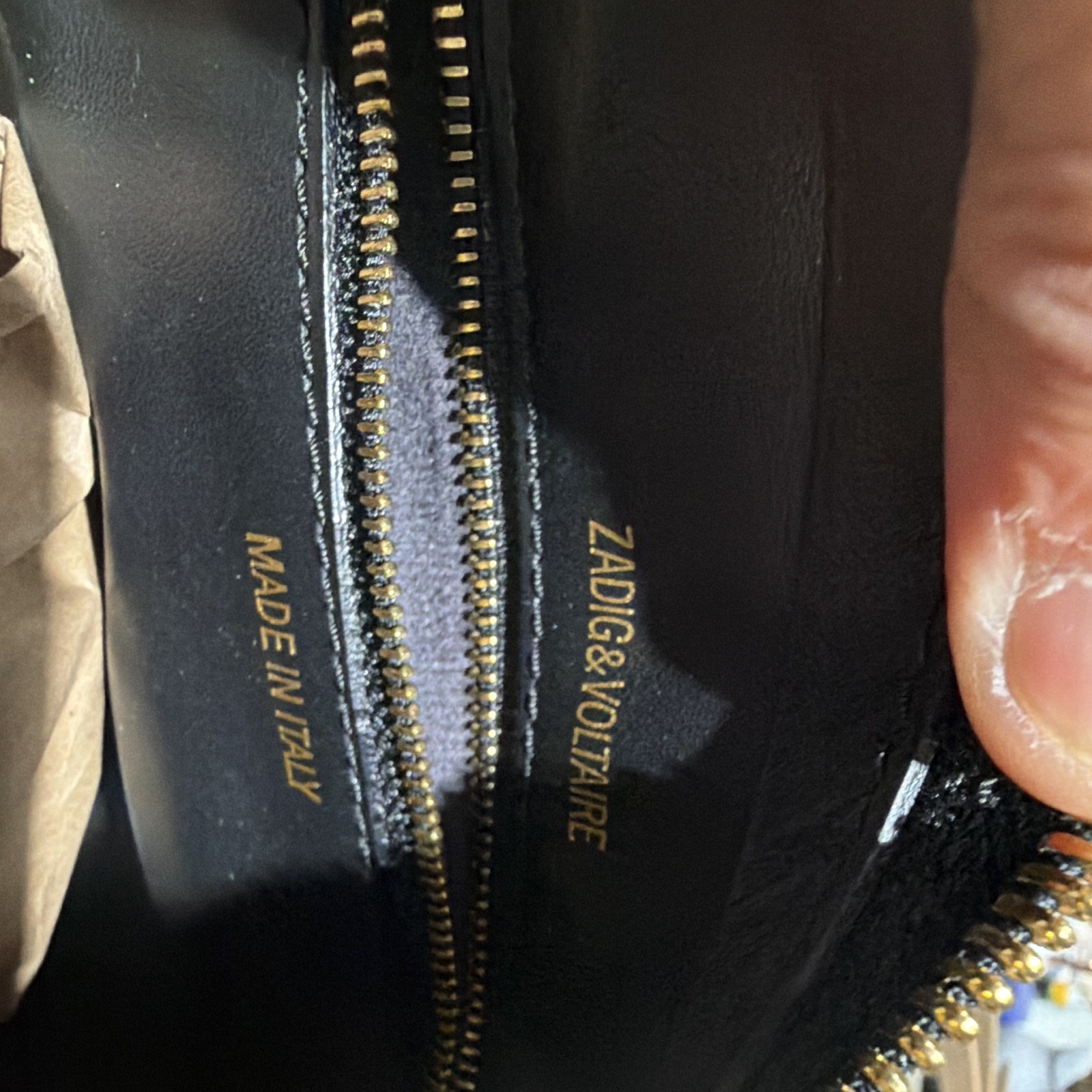 Zadig & Voltaire Black Shoulder Bag Zip Closure Gold Hardware Chain Detach Strap