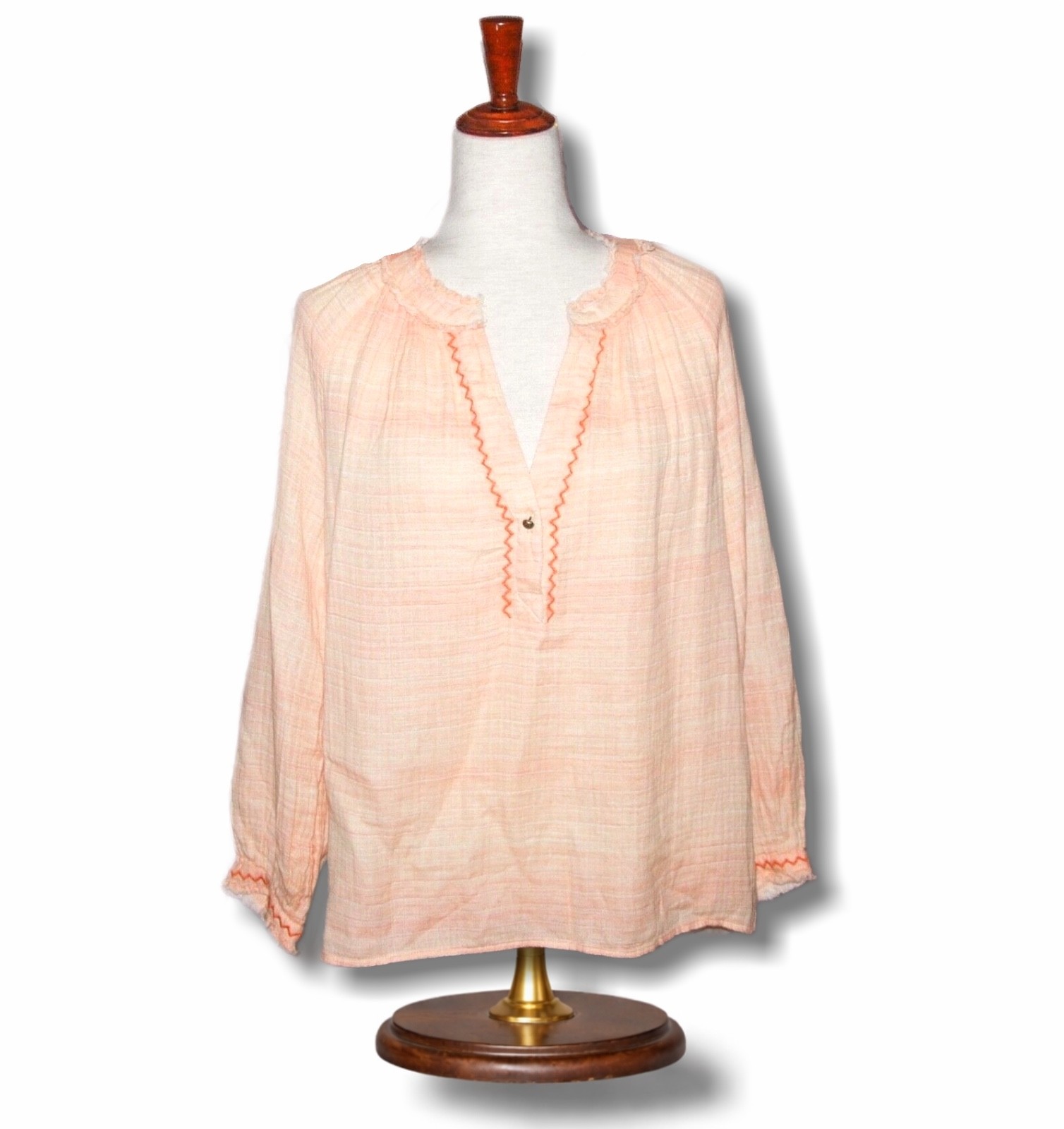 SUNDANCE Women’s Medium Peach Orange Gauze Boho Top Peasant Fringe Simple