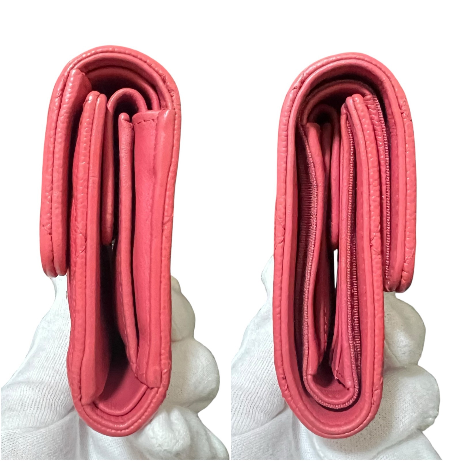 CHANEL Pink Caviar Skin Matelasse CC Logo Flap Tri-fold Small Flap Wallet