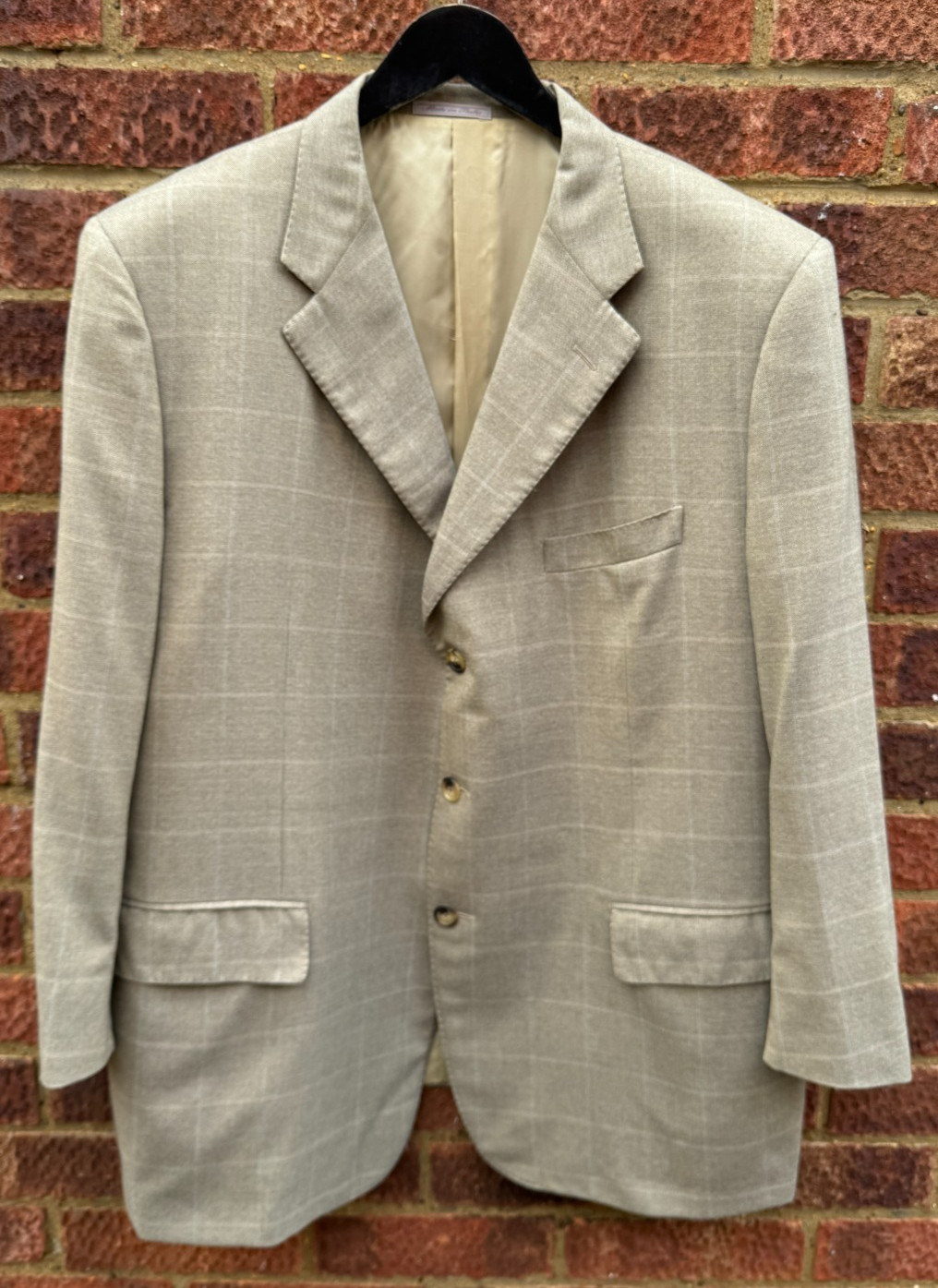 Corneliani Linea Sartoria Blazer EU58R UK48R Super 140s Beige Check Wool Jacket