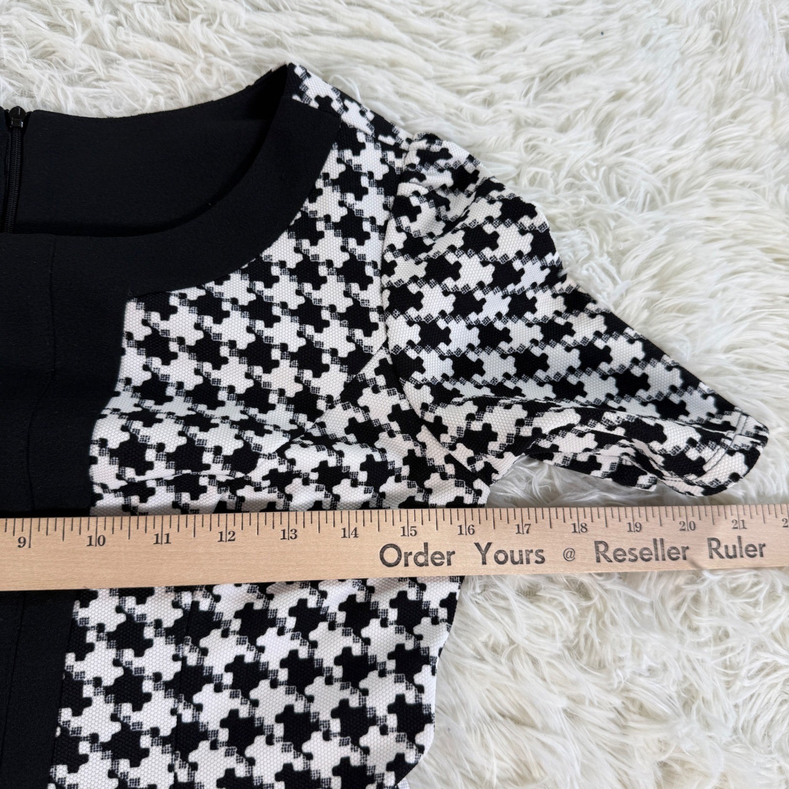 Dan Chau Black White Houndstooth Fit & Flare Mini Dress XS Preppy Classic Dressy