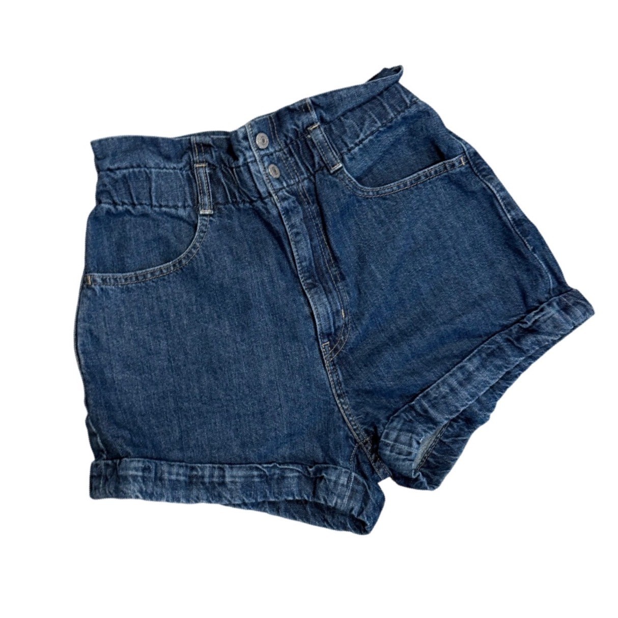 Levis High Waisted Paperbag Denim Shorts Dark Wash Cuffed Size 25
