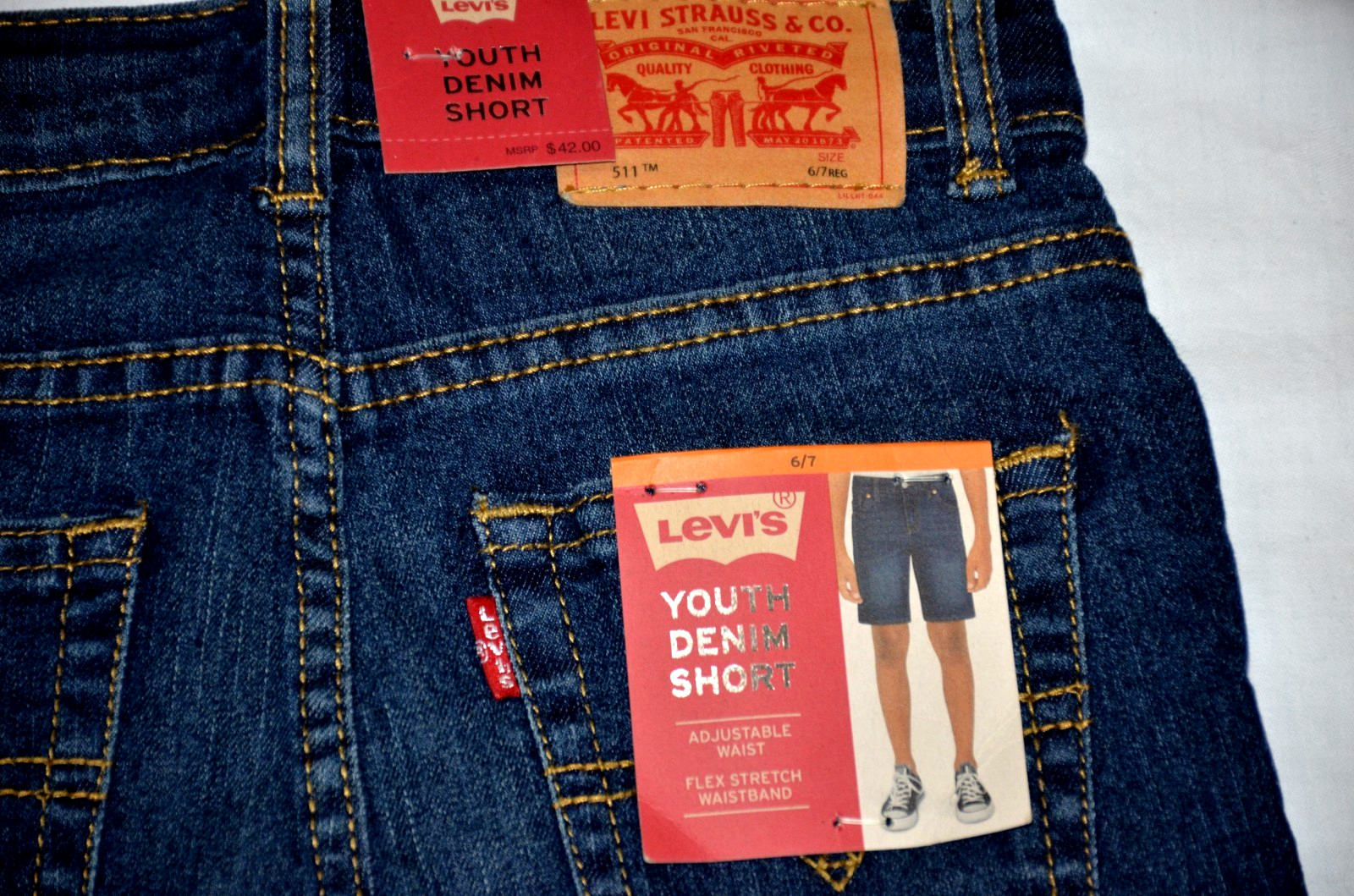 NEW Levi’s Boys 511 Stretch Flexible Denim Jean Shorts Size 6/7 Adjustable Waist