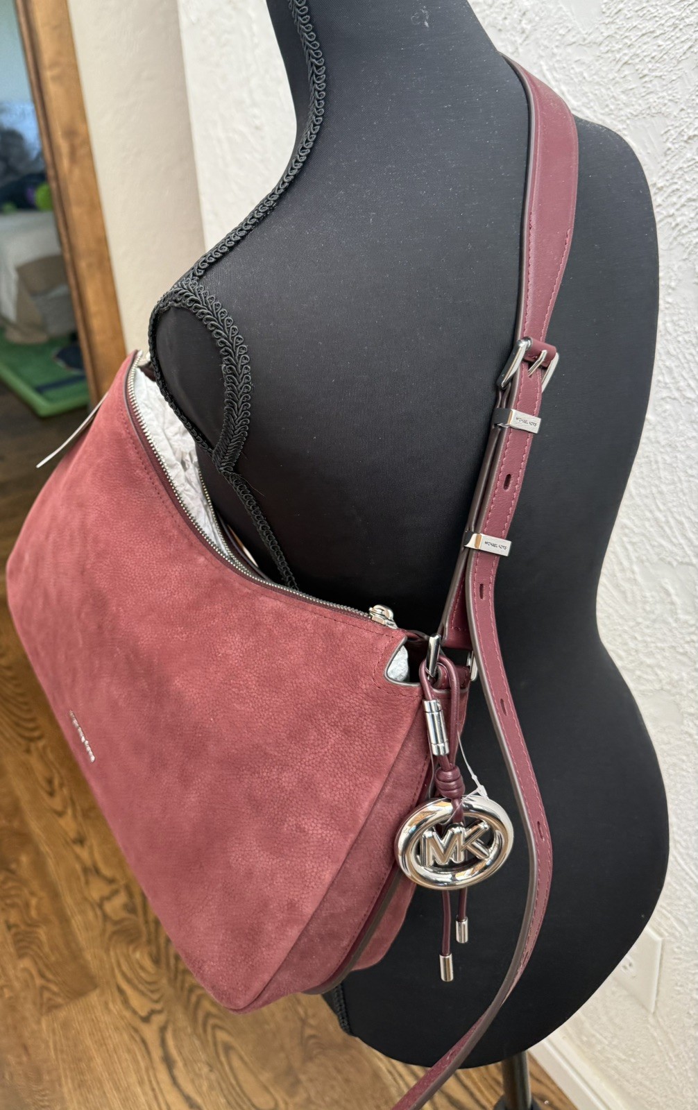 NWT Michael Kors Nolita Medium Nubuck Shoulder Crossbody Bag, Oxblood Red