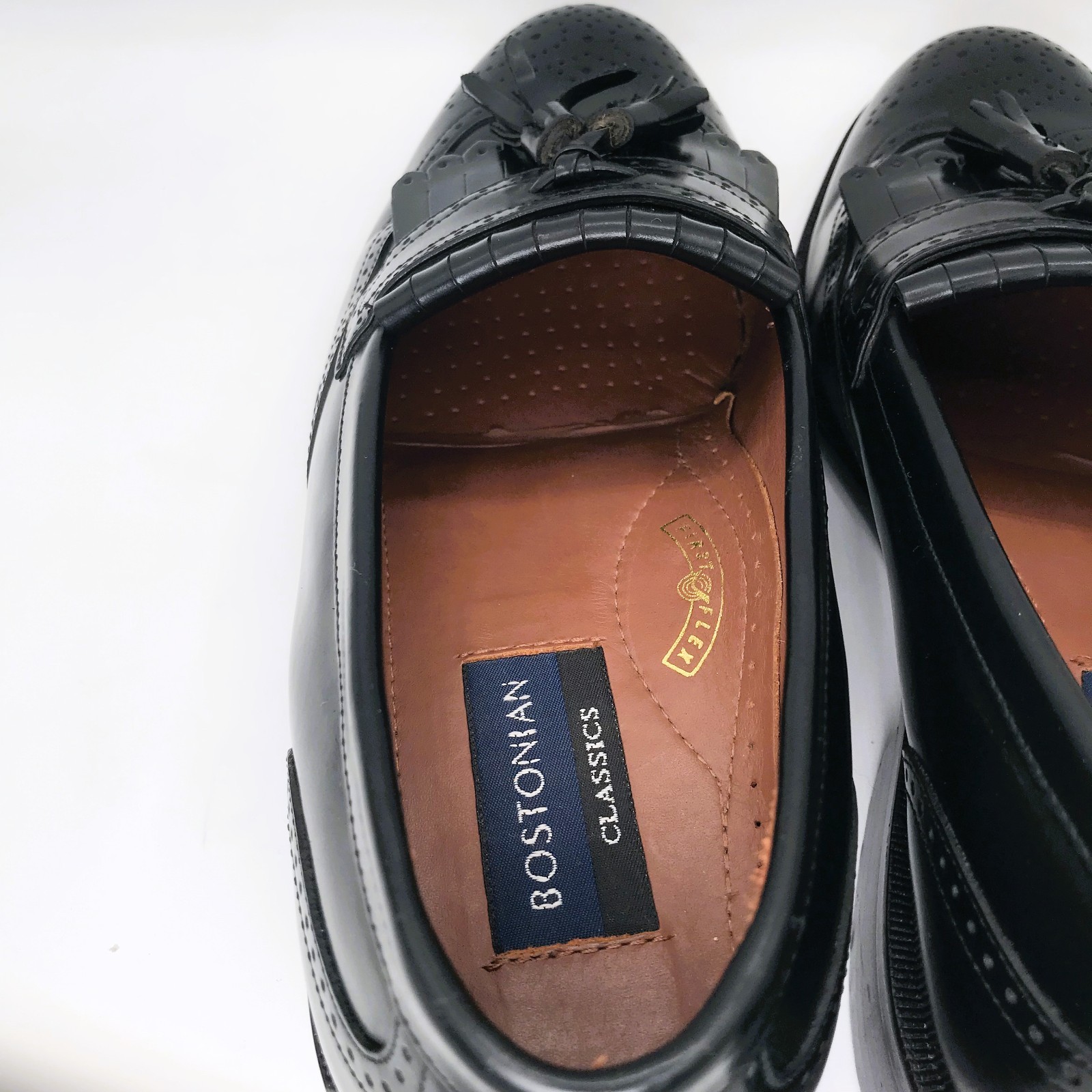 Bostonian Classics First Flex Black Leather Wingtip Tassel Loafers Mens Sz 8.5 M