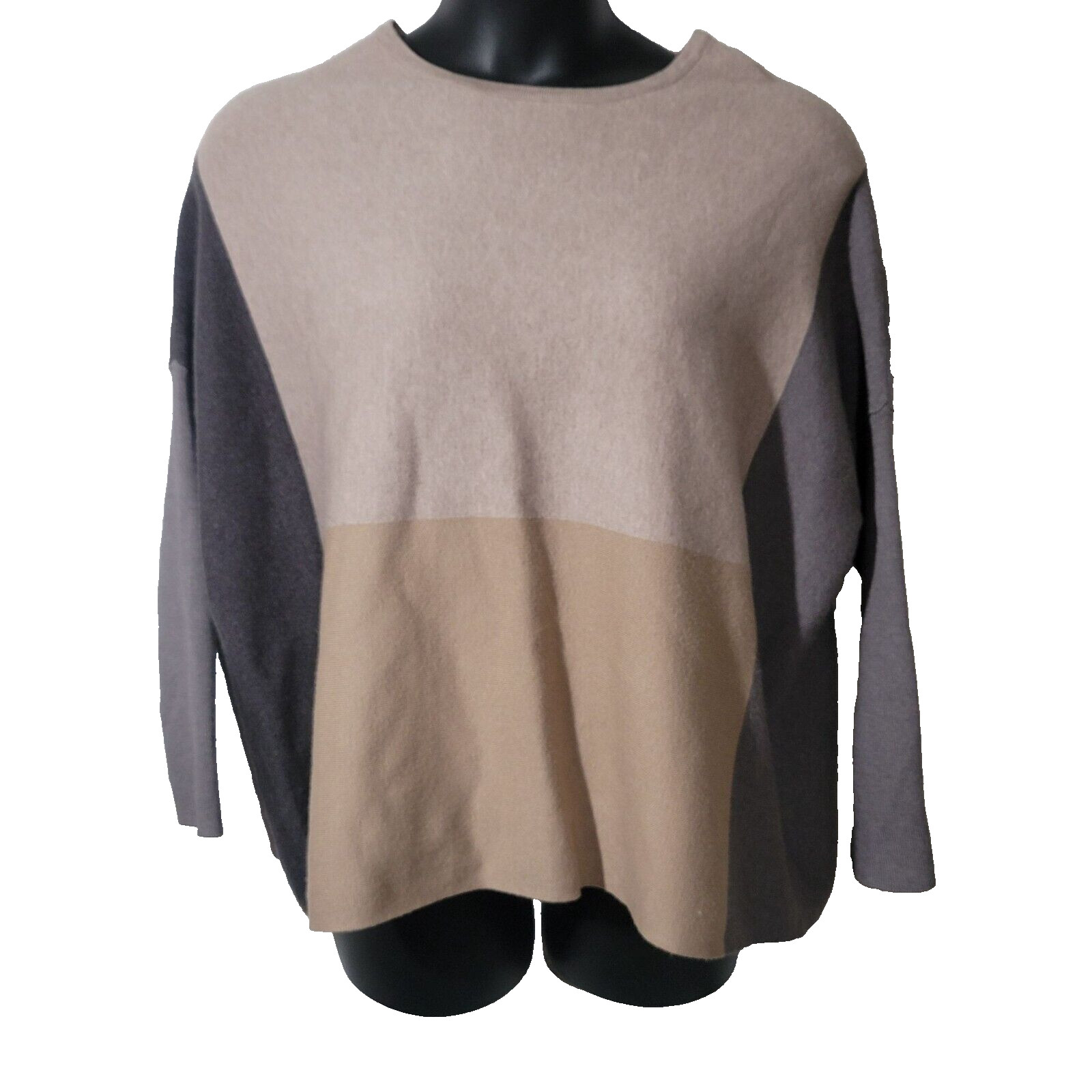 Cyrus Neutral Colorblock Medium Oversize Dolman Sleeve Sweater Bohemian Prairie