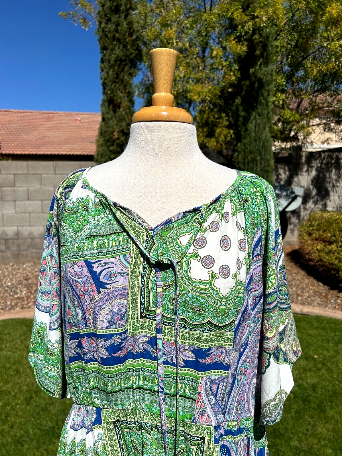 Karen Kane Ruffle Hem Peasant Tunic Top Plus Size 2X Going Green Print $149 NWT