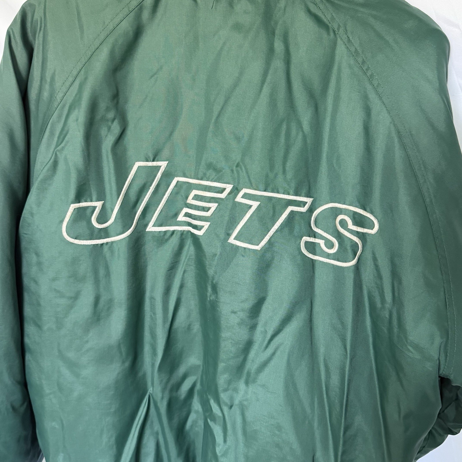 Vintage 90s NY Jets NFL Game Day Sports Mens Large Green Puffer Football Jacket