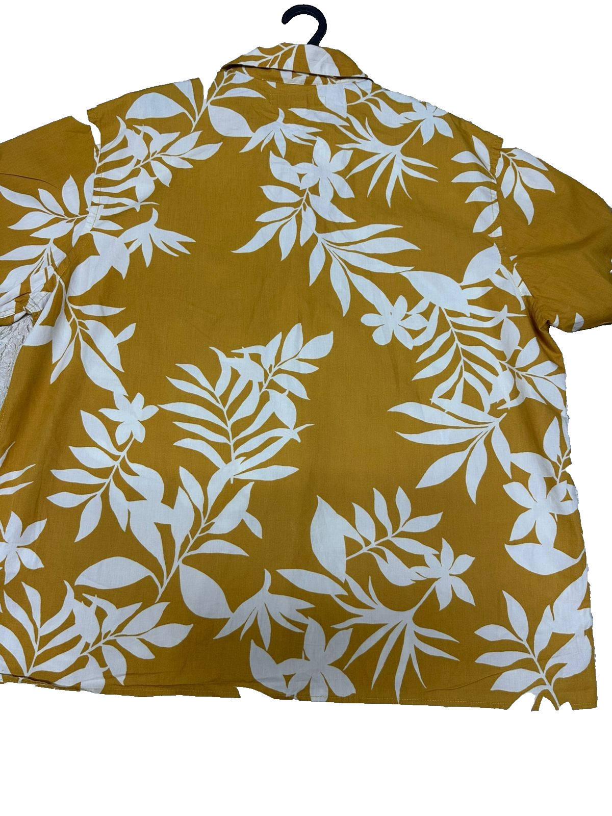 Old Navy Men XXL Tropical Leaf Print Short Sleeve Button Up Shirt Mustard Yellow