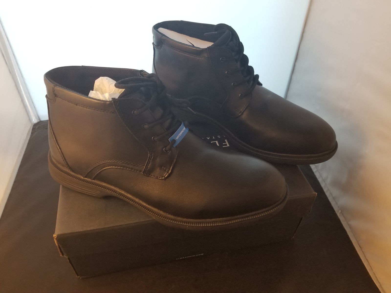 NIB Florsheim No Drip Size 14 D Black Colorway Memory Foam Footbed Chukka Boots