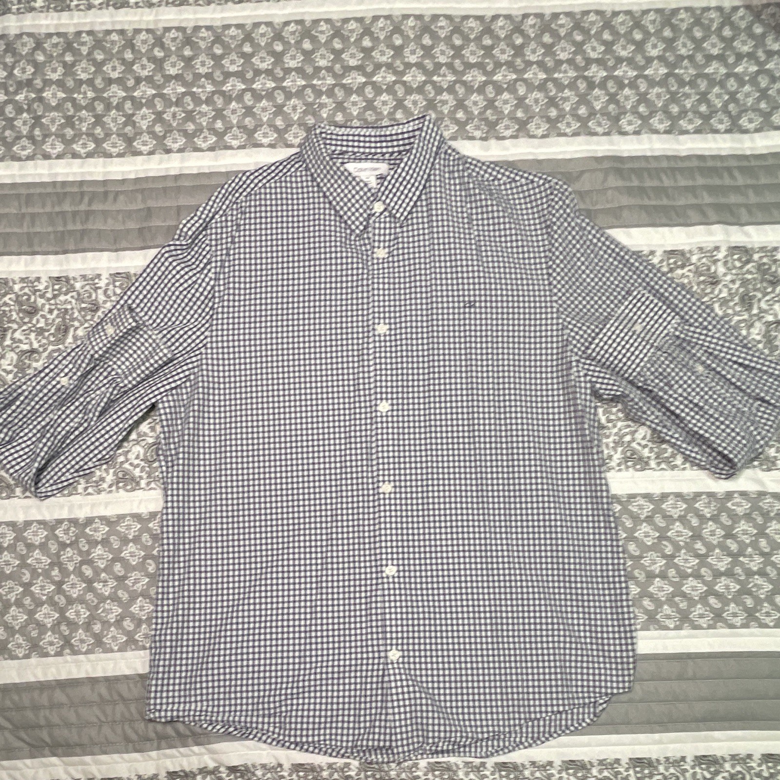 Calvin Klein Collection Men’s L Blue & White Check Cotton Button-Down Shirt
