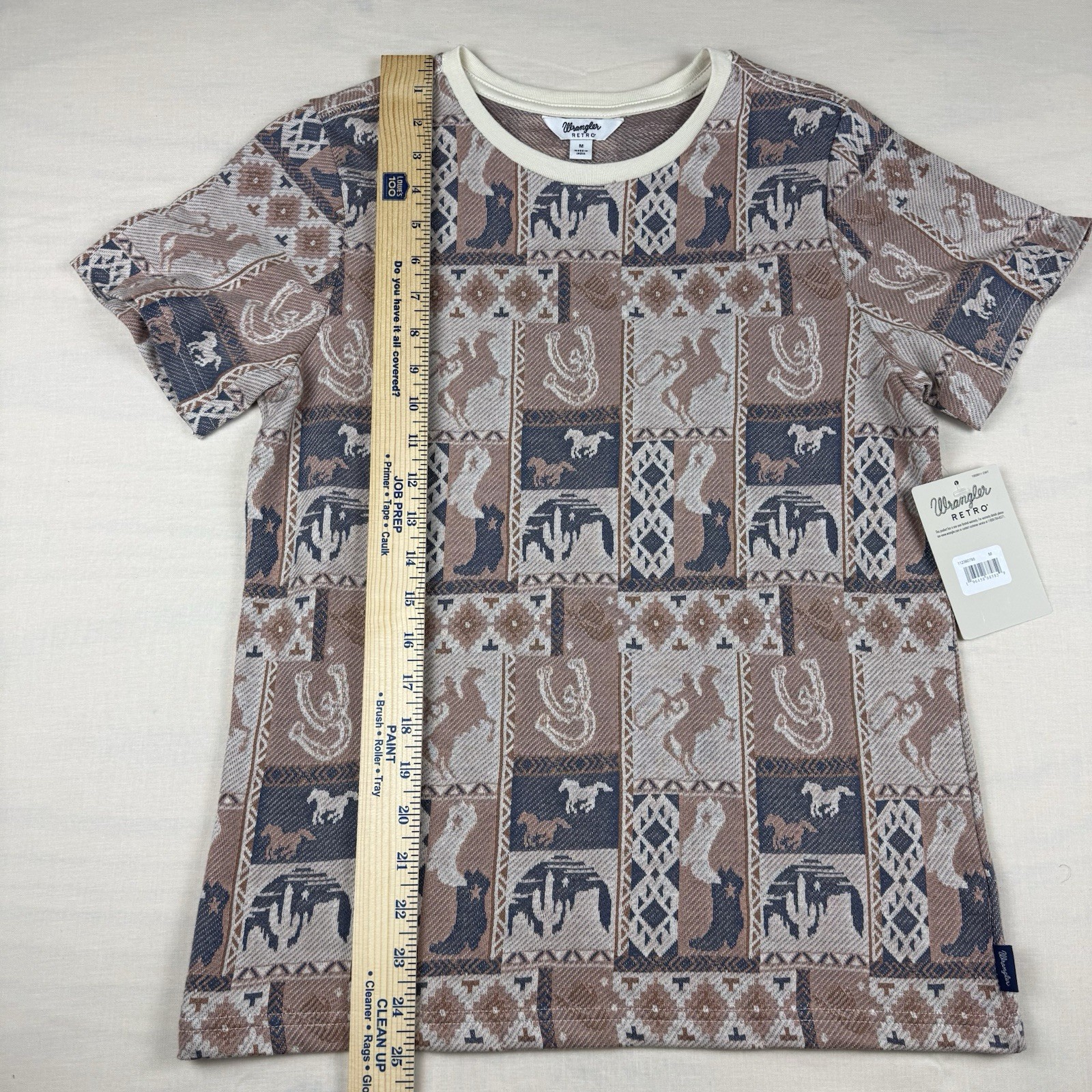 Wrangler Retro Women’s Medium Patchwork Western Slim Tee Brown NWT 112360795