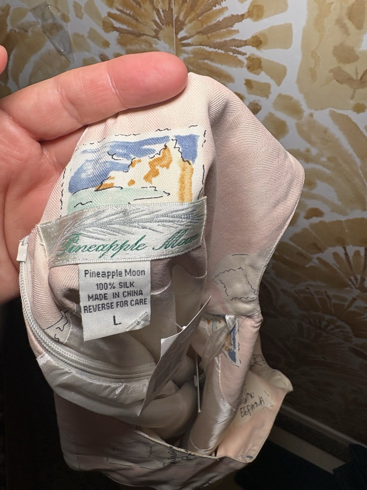 NWT Pineapple Moon 100% Silk Pink Tropical Postcard Print Shift Dress |