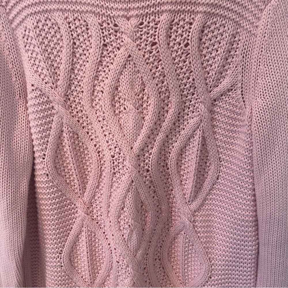 Lands’ End Drifter Cable Knit Sweater Pink 100% Baumwolle Cotton Warm Large
