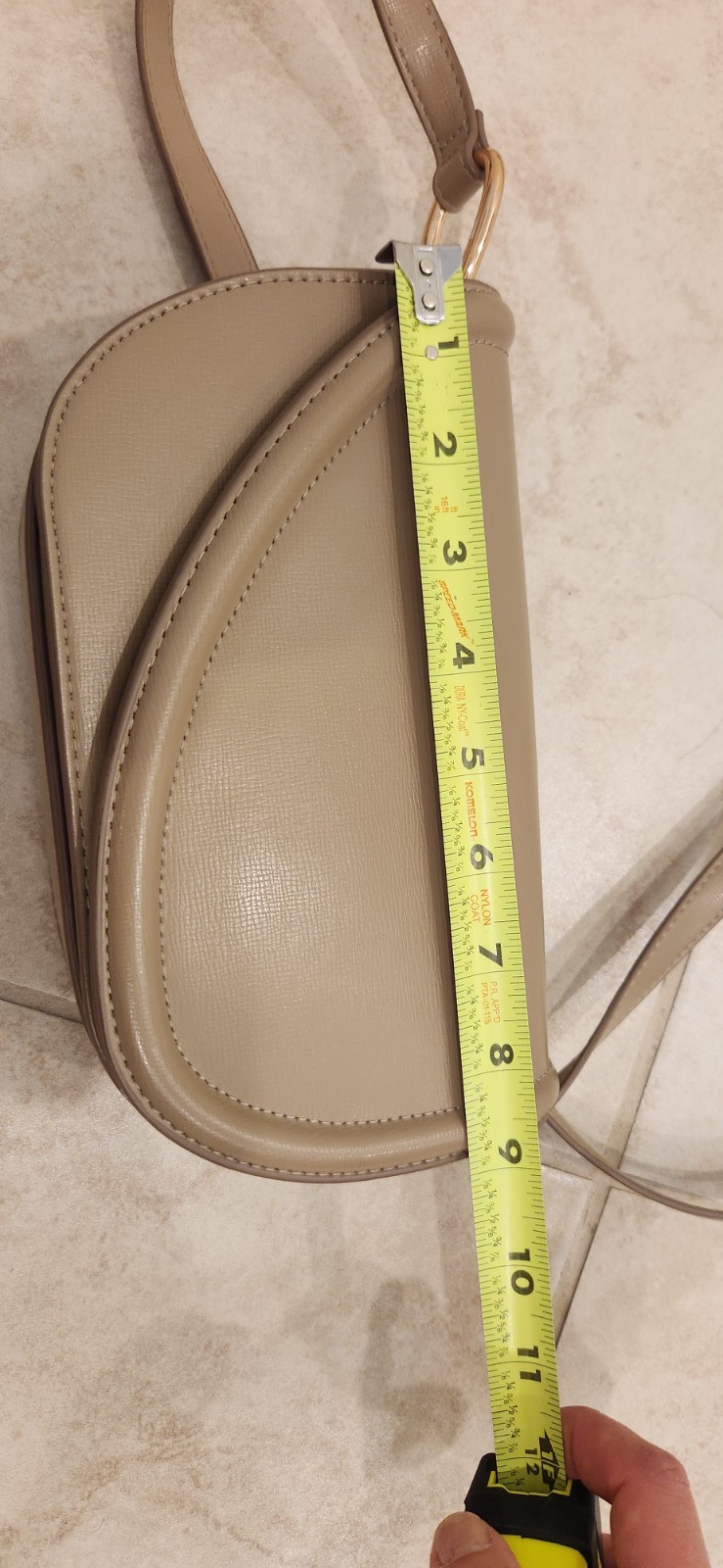 H&M Taupe Solid Semi-Circle Crossbody Bag Snap Closure Gold Hardware Pockets
