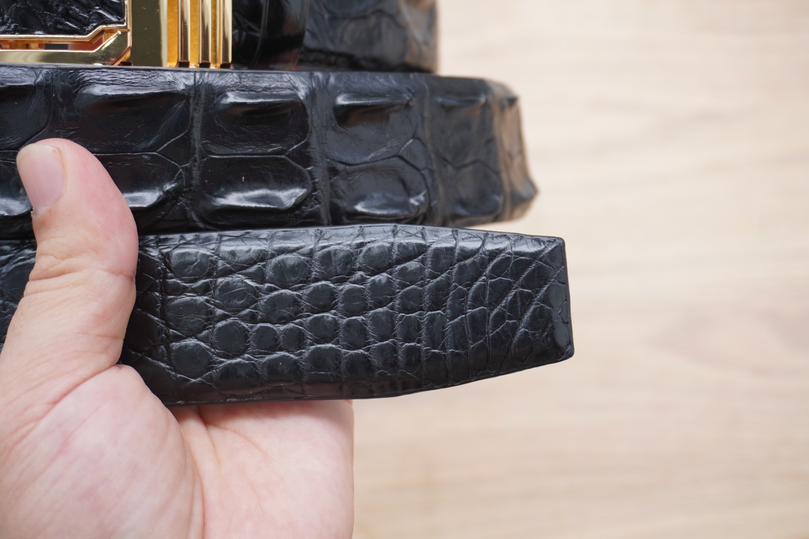 W1.3 inch Black Genuine Crocodile Hornback Leather Skin Men’s Belt Buckle #F26