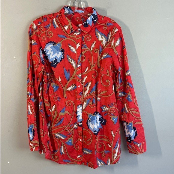 NWT J. McLaughlin Womens Lois Floral Button Down Shirt Lilywood Size L Preppy