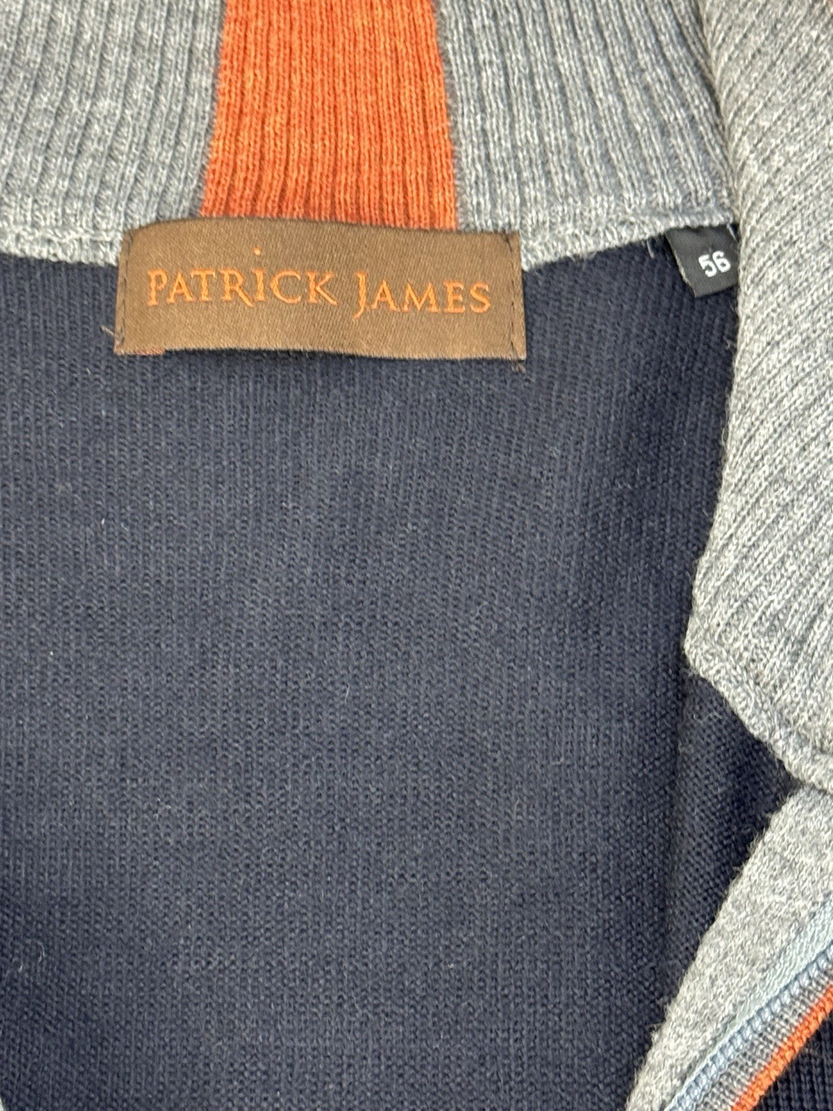 Patrick James Navy Full Zip Merino Wool Blend Sweater Color Block Size 56