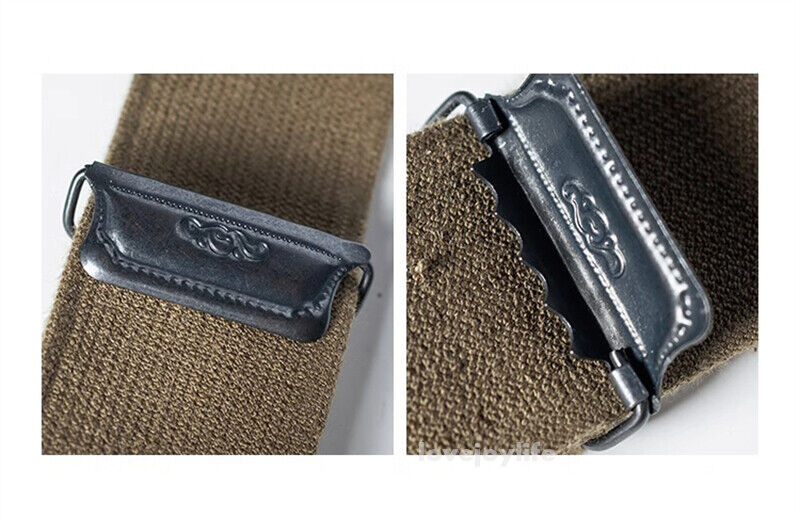 Bronson USAF X-Back Genuine Leather Suspenders Adjustable Elastic Straps Braces