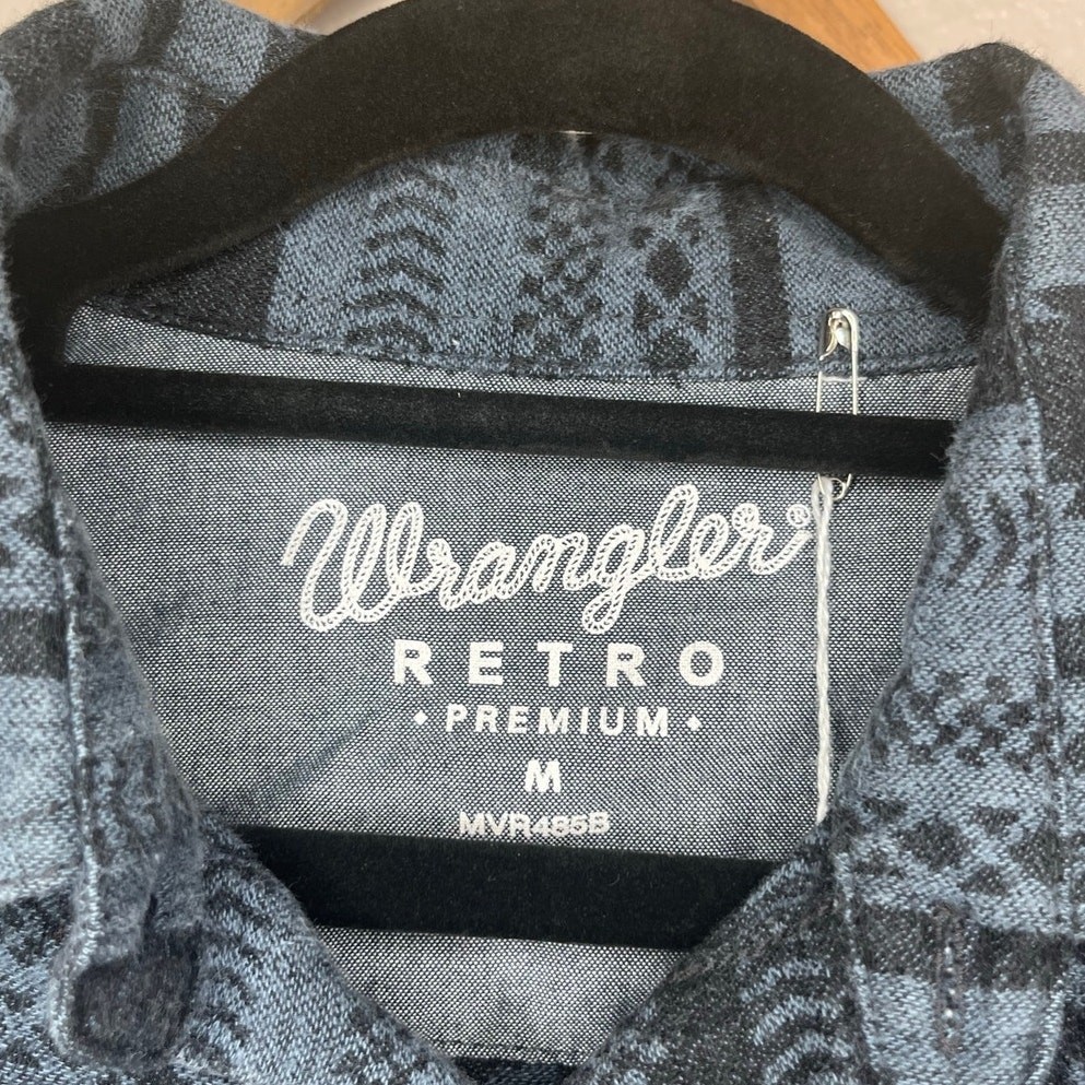 Wrangler Retro Premium Blue Geometric Print Long Sleeve Shirt Size M
