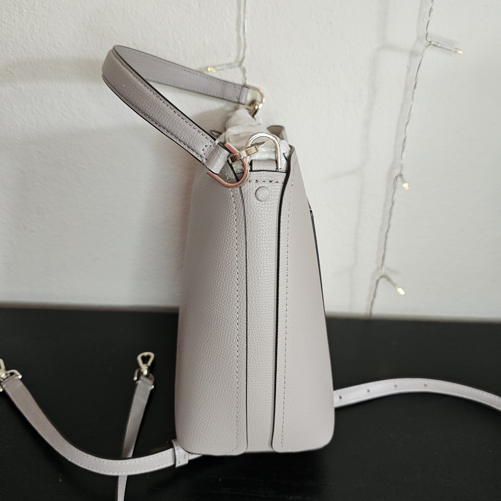 Kate Spade New York Gray Pebbled Top Handle Crossbody Adjustable Strap Gold