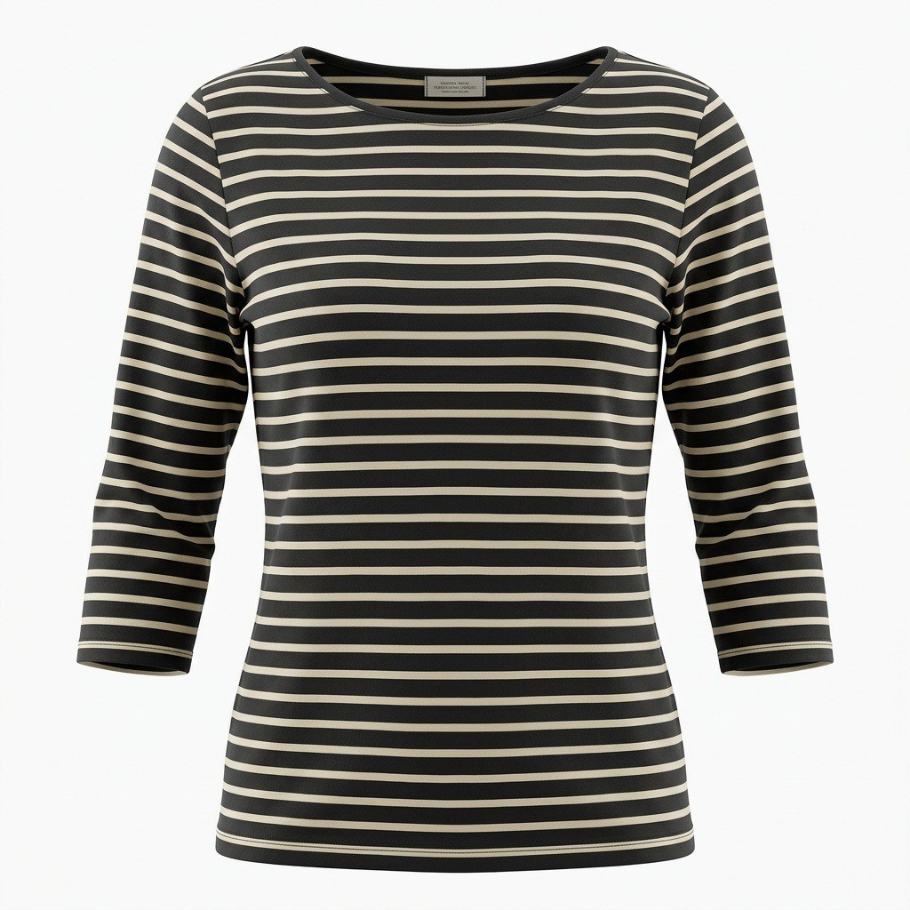 Vintage Zara Womens Organic Cotton Striped Boat Neck 3/4 Sleeve,Black Cream Lg