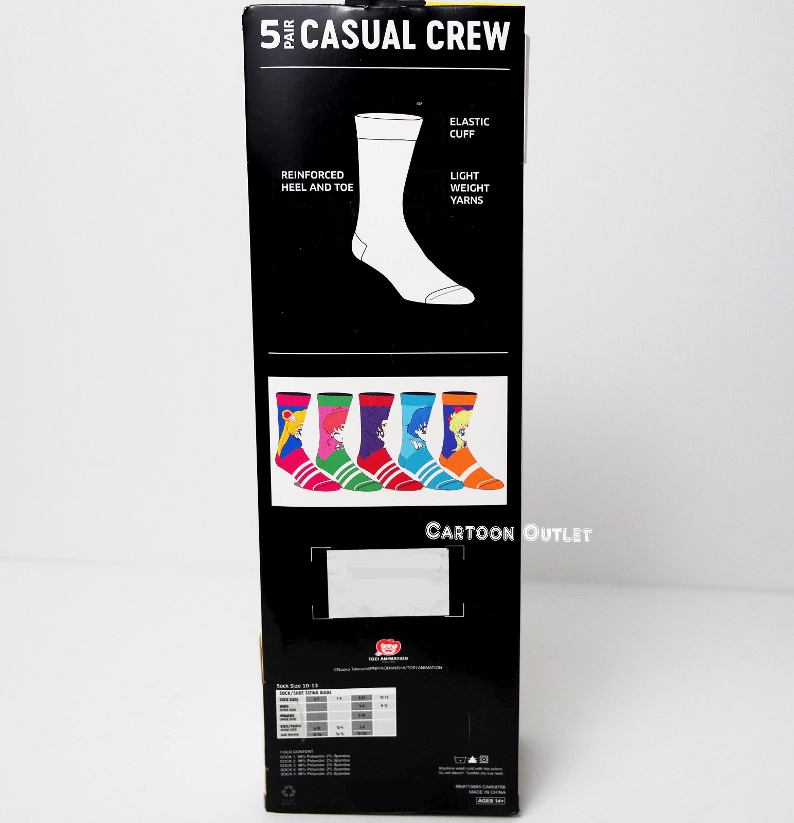 Sailor Moon 5 Pair Crew Socks Stripped Birthday Gift Fits Shoe Size 8 – 12 New