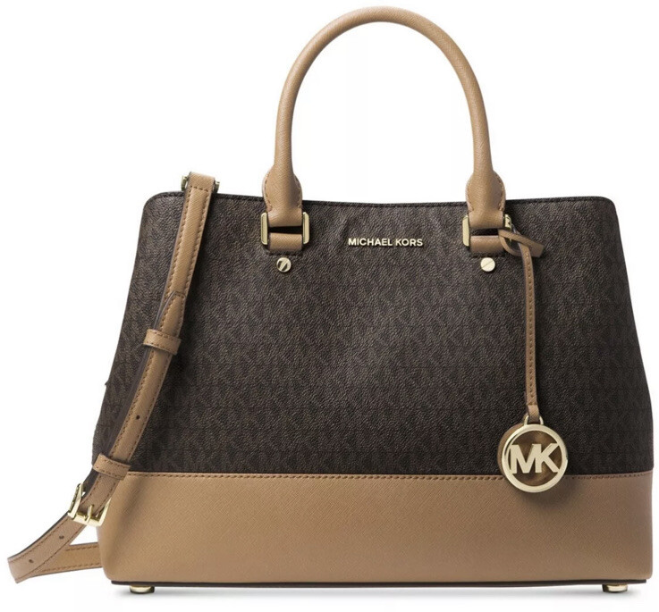 New Michael Kors Savannah Signature Large Satchel brown Acorn gold Pvc mono bag