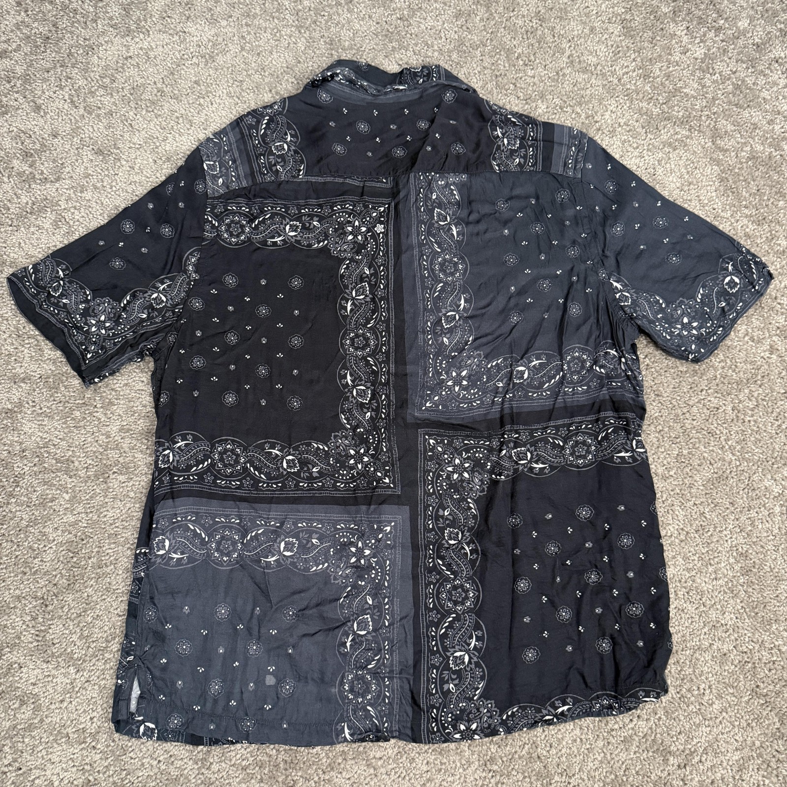 AllSaints Shirt Mens M Black Paisley Button Up Short Sleeve Relaxed Fit