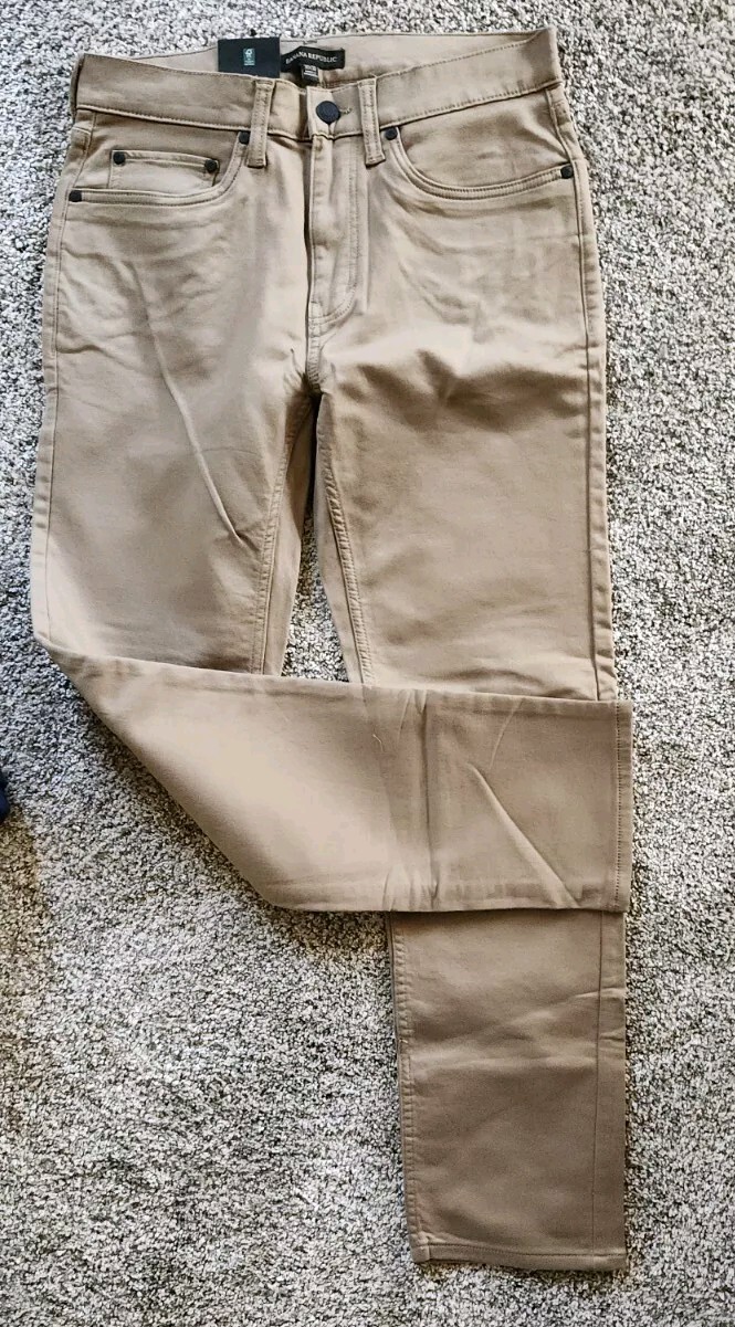 NWT Mens Banana Republic 5 Pocket Slim 98% Cotton BLUE BLACK TAN 30-40”