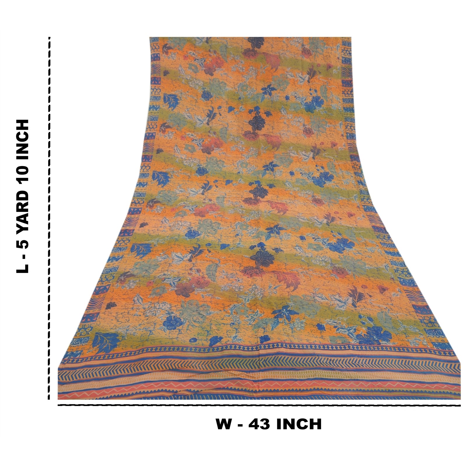 Sanskriti Vintage Saree Multicolor 100% Pure Crepe Floral Print 5+YD Sari Craft