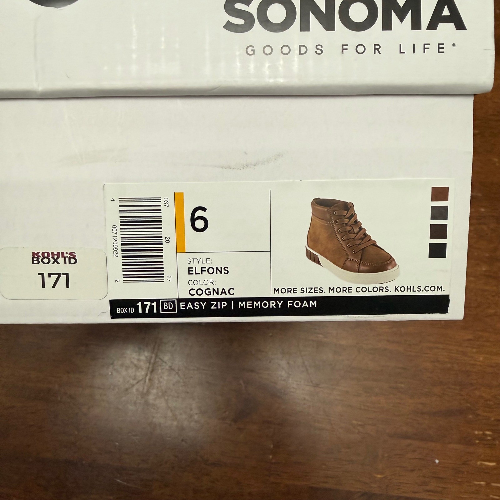 Sonoma Elfons High Top Sneaker Boots Boys Size 6 Cognac Brown Easy Zip New