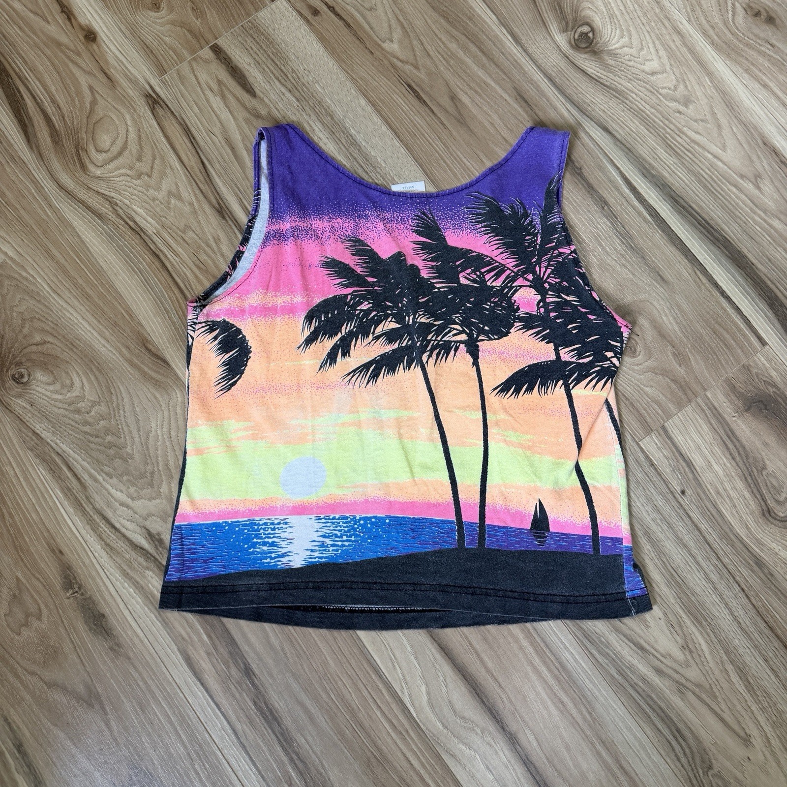 Vintage 90s California Lifestyles Tropical Sunset Crop Tank Small USA