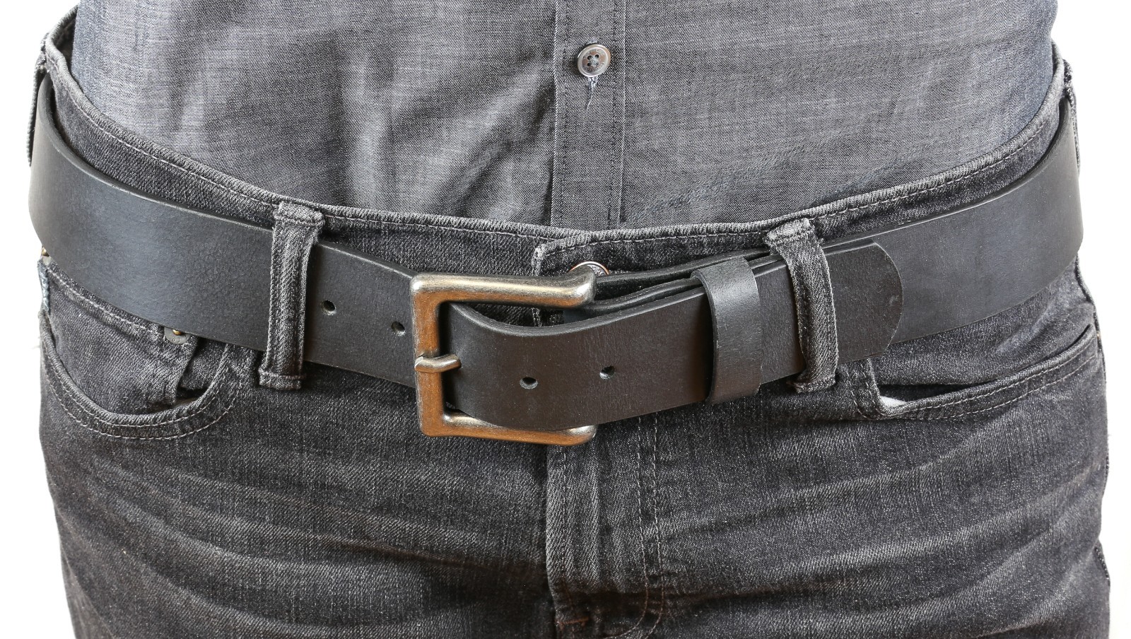 GENUINE LEATHER PLAIN BLACK BELT 1.75″ [44MM] *USA MADE* WITH REMOVABLE BUCKLE
