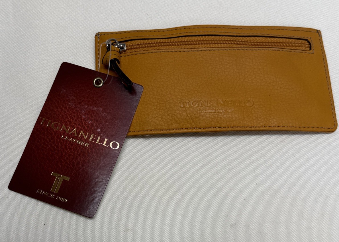 TIGNANELLO Leather Slim Card Wallet Coin Purse Dandelion YELLOW 6.75 X 3.25” NEW