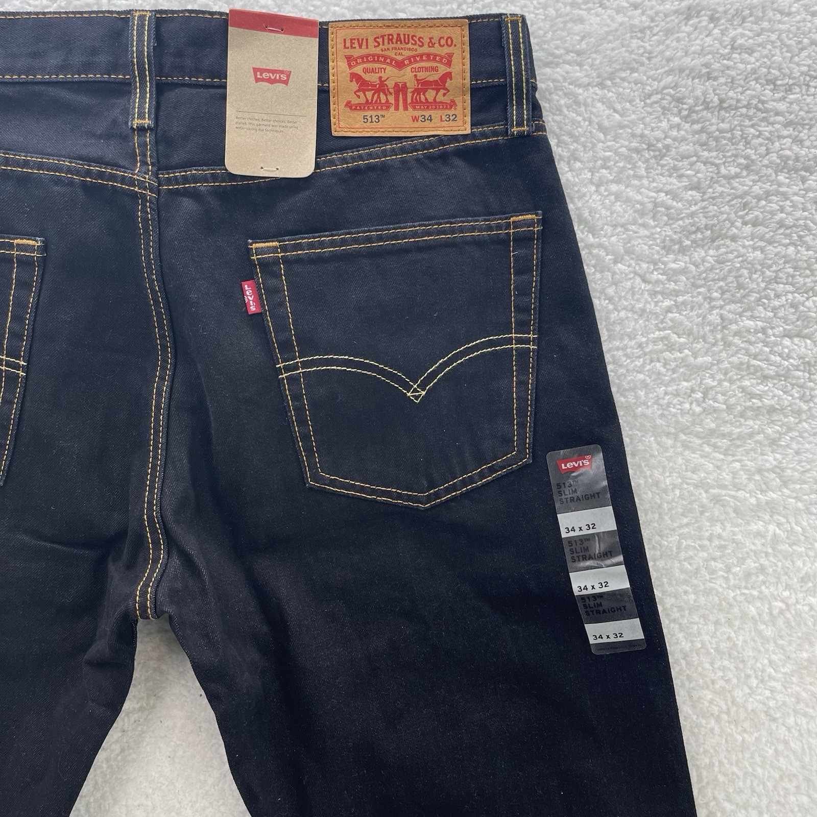 Levis 513 Jeans Mens 34×32 Black Blue Slim Straight Dark Wash Preppy Grunge NEW