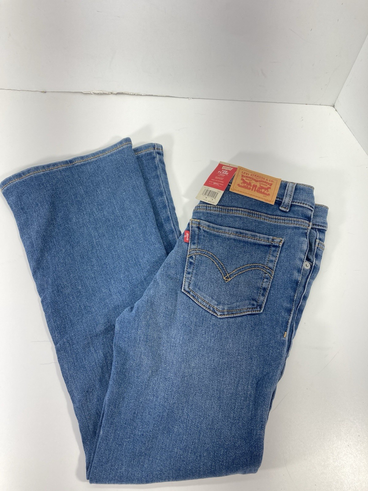 Levis 726 Flare Jeans Girls 8 24X26 Blue Denim Stretch Adjustable High Rise NWT