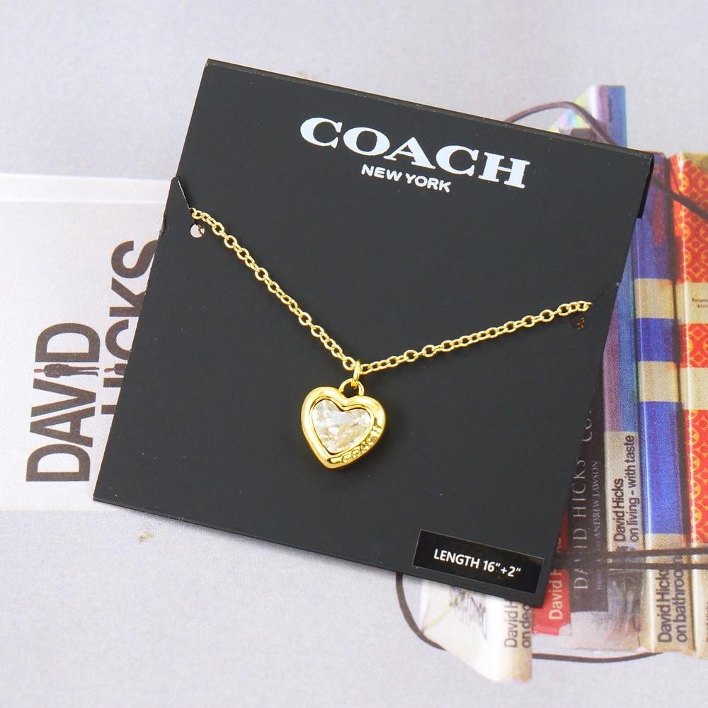 NWT Coach Stone Heart Necklace Clear Gold Tone
