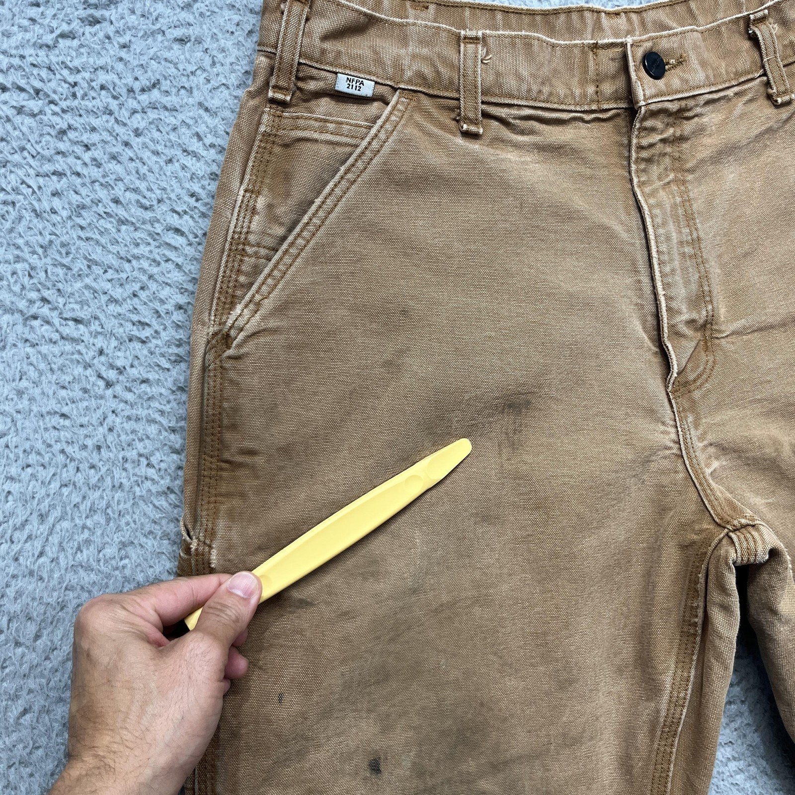 Carhartt FR Dungaree Fit Carpenter Pants Mens 36×30 Brown Canvas FRB229 Work
