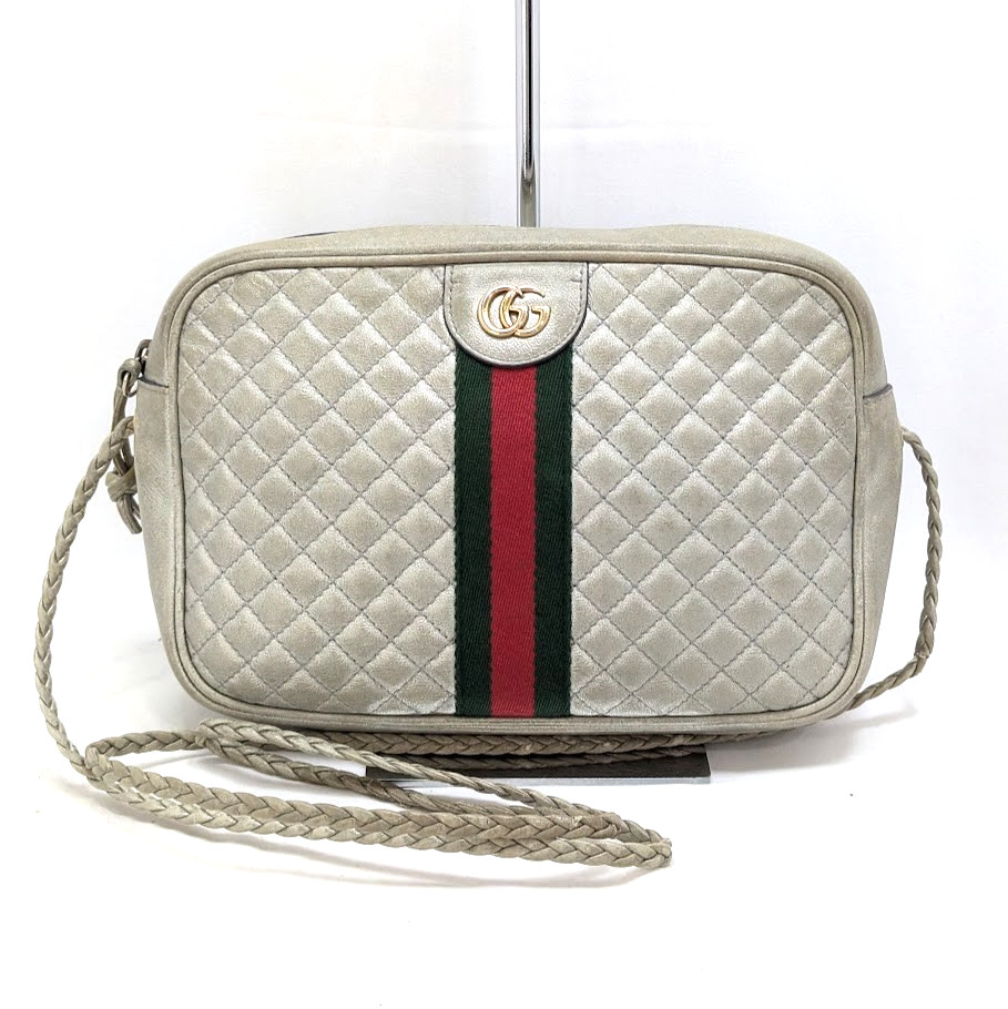 Gucci GG Marmont Sherry Line Quilted Leather Shoulder Bag Silver 541051 Auth