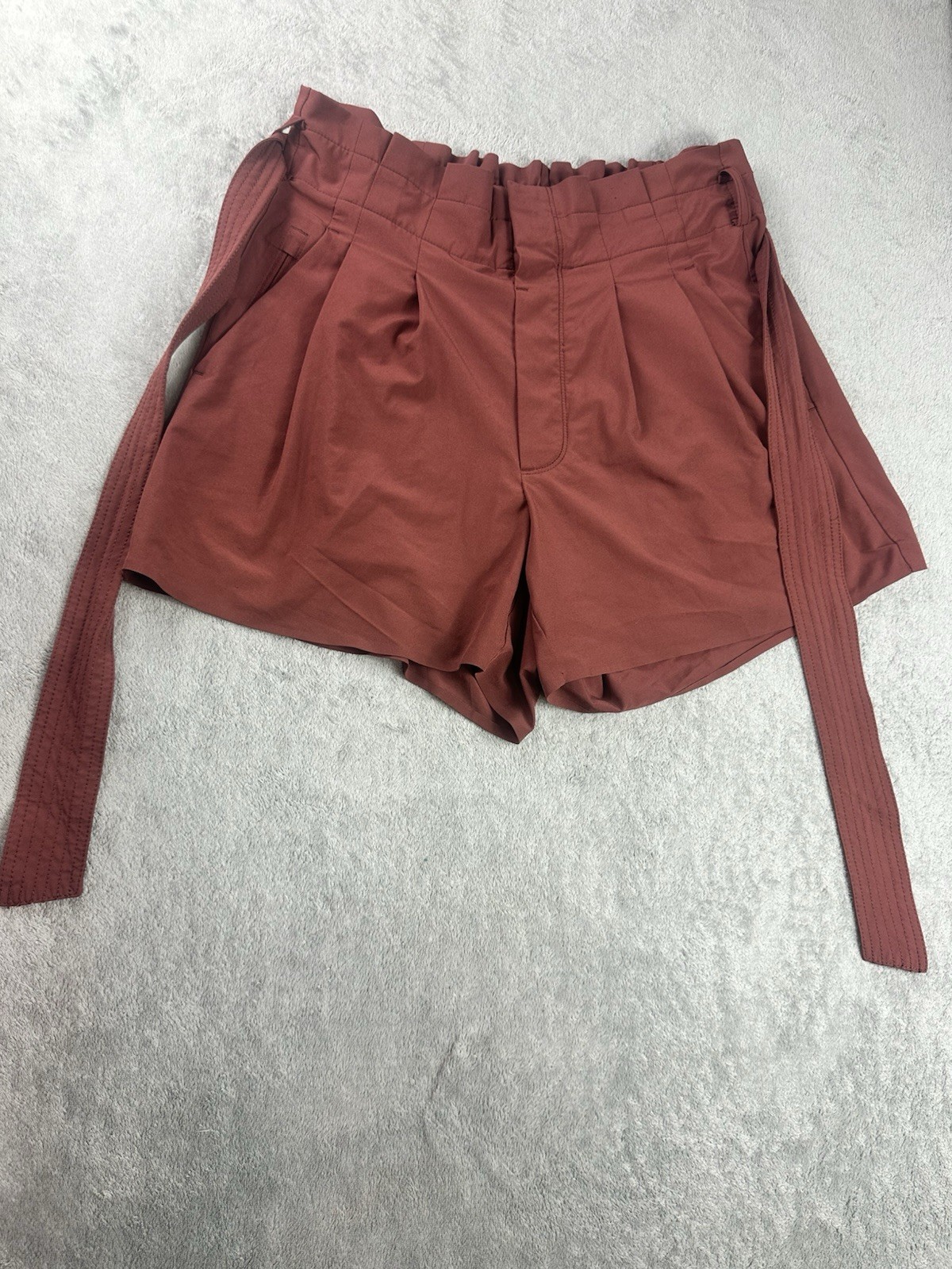 Athleta Skyline Sport Shorts Women Size 0 Rust Paperbag Waist Belted