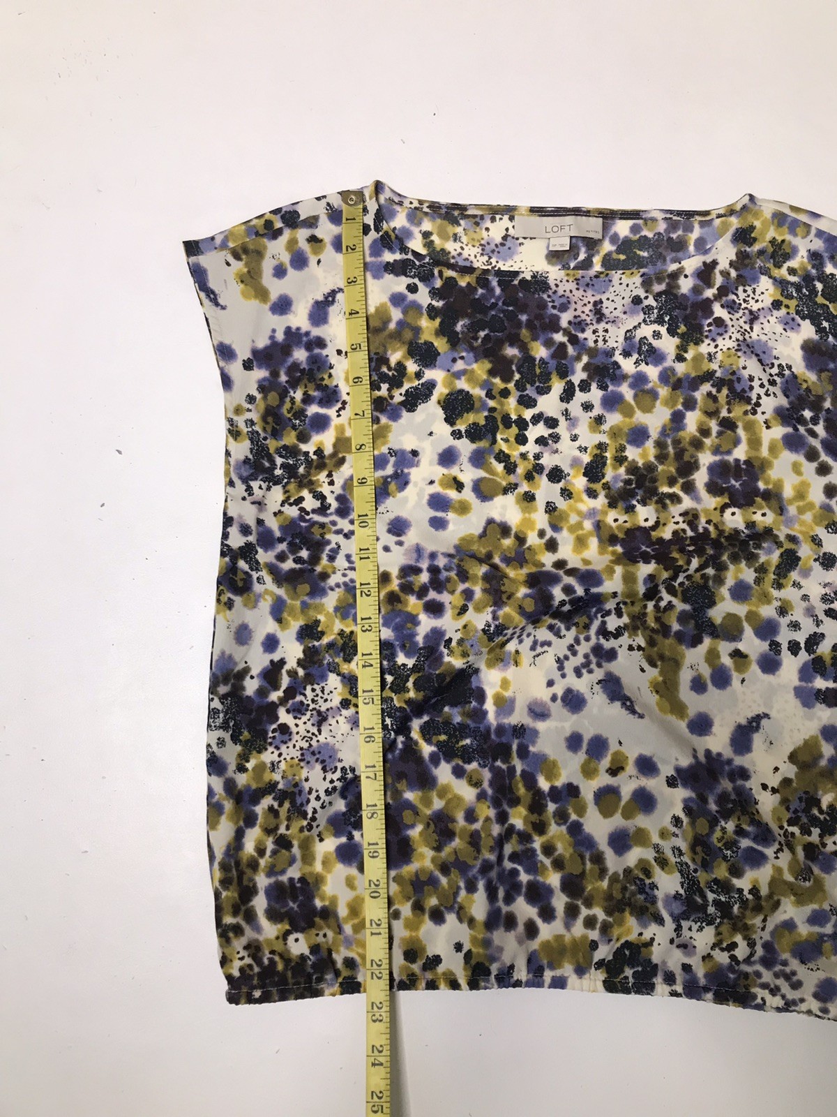 Loft Splotch Dot Splatter Green Purple Pullover Cap Sleeve Blouse Shirt Size SP