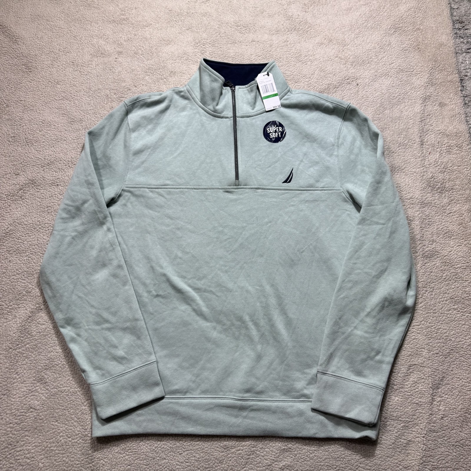Nautica Pullover Sweater Mens Large Jade Frost Green Half Zip Super Soft Stains