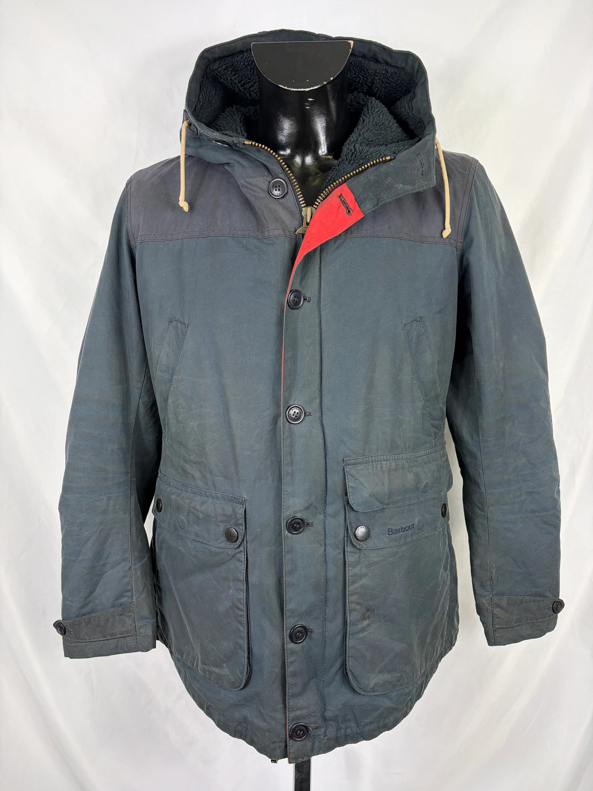 RARE Game Parka Barbour Blue Hooded Medium- Man Wax Navy Game Parka Siz…