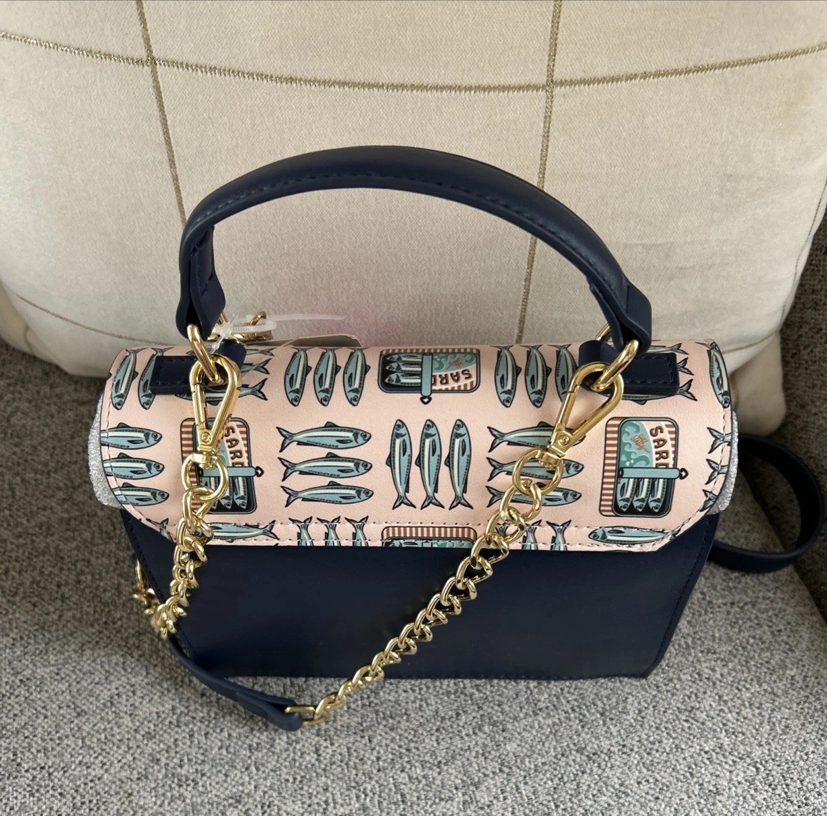 New! Betsey Johnson Sardines Crossbody Bag Purse Fish XOMYLO2 Blue Multi