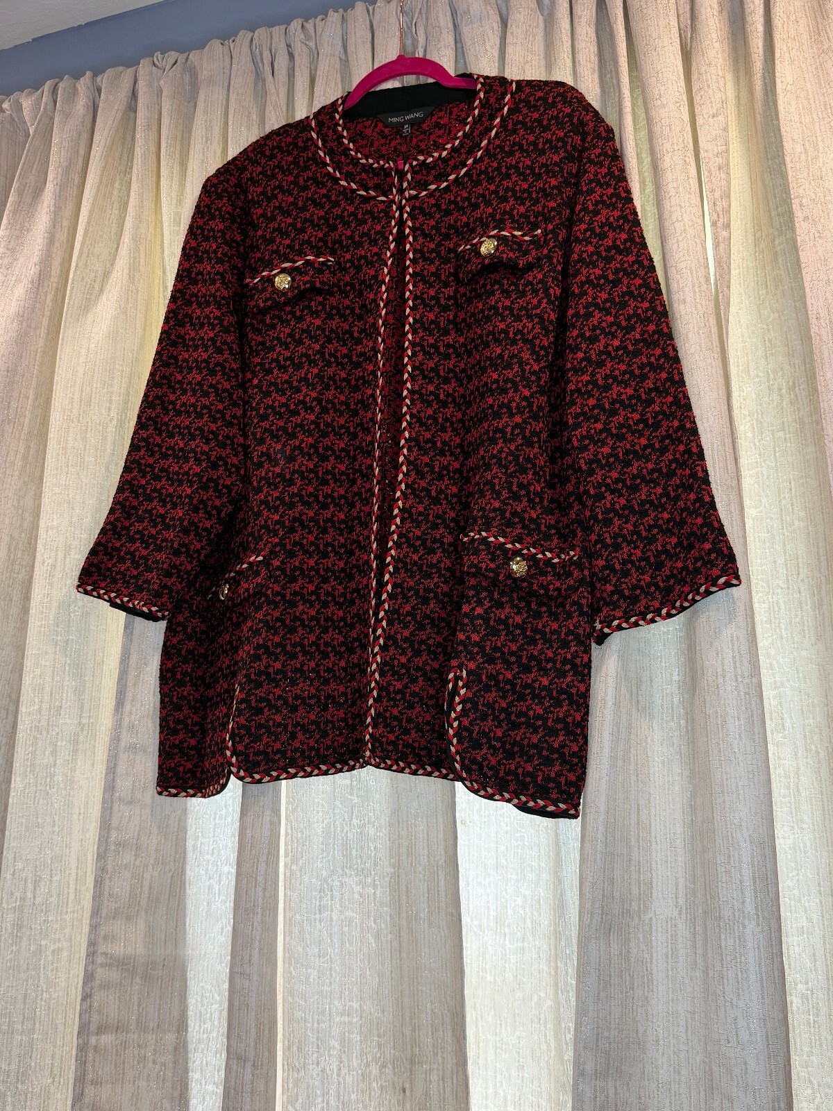 Ming Wang NWOT Red Black Tweed Knit Jacket Blazer 3X