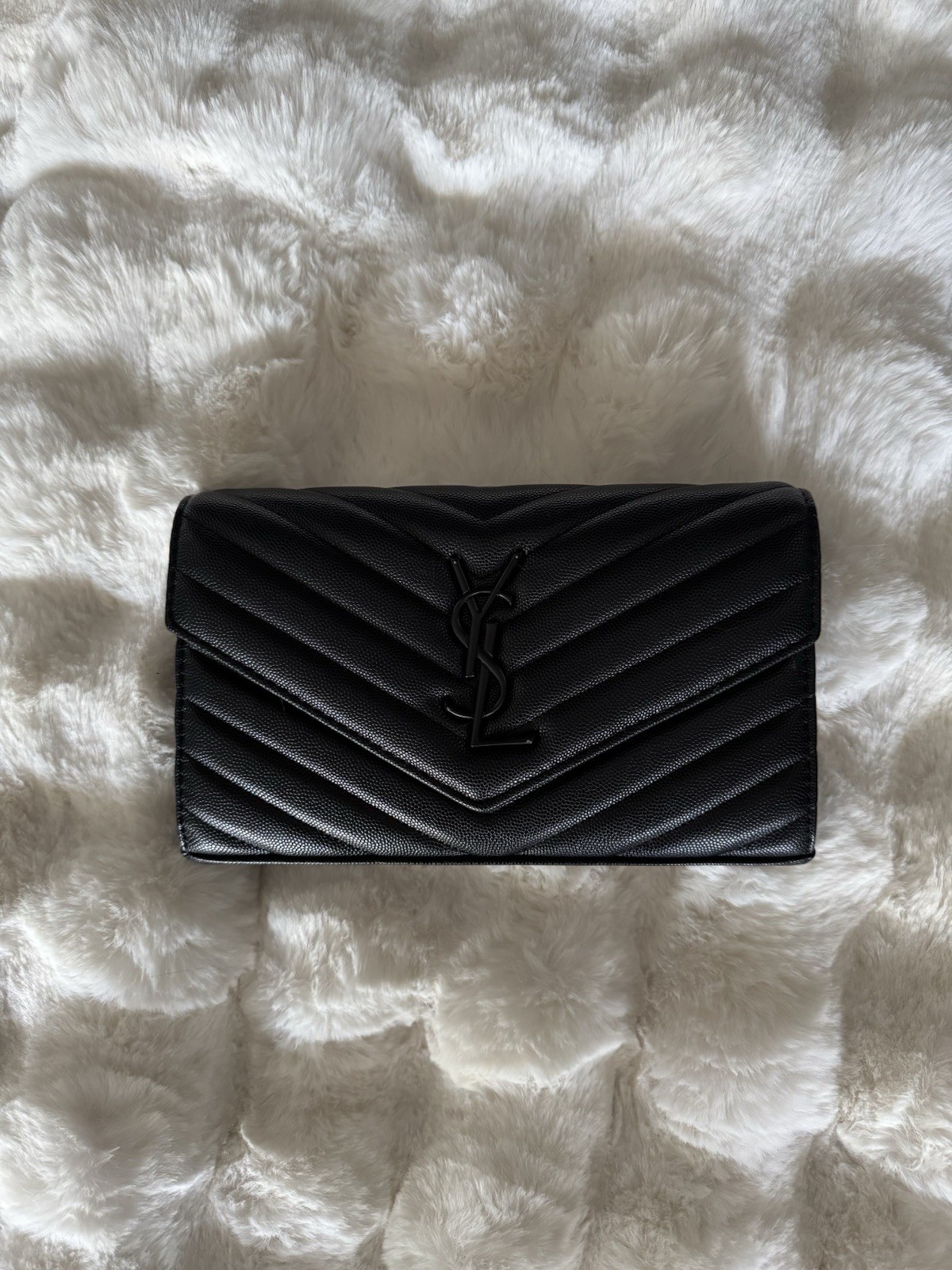 Ysl Saint Laurent Black Wallet and Chain Crossbody Strap