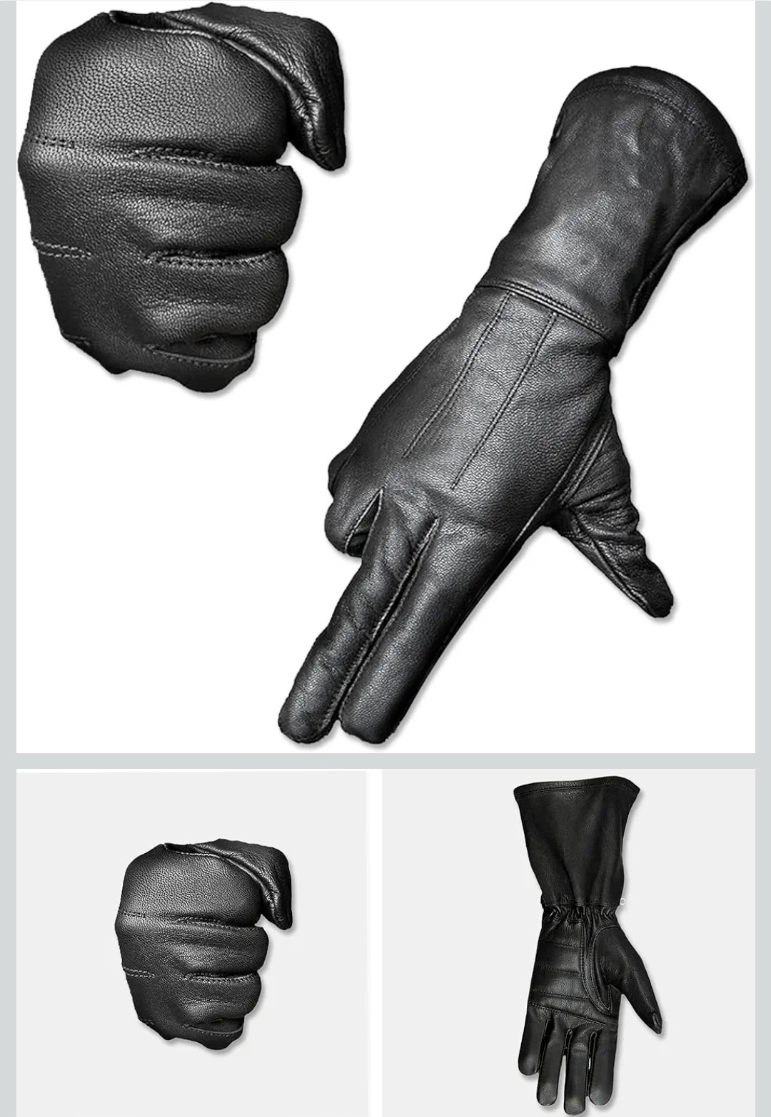 Mens Long Leather Gloves Black Brown Gauntlet Style Medieval Renaissance Knight