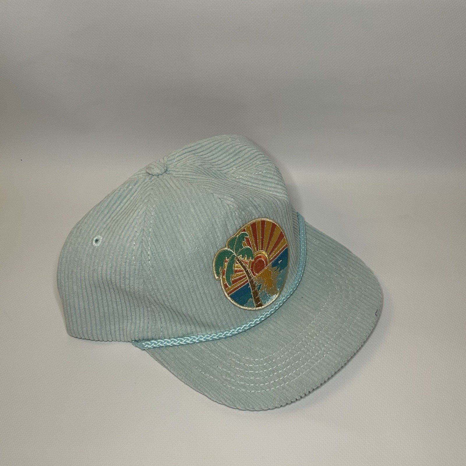 Vintage Light Blue Corduroy Hat with Sunset Patch