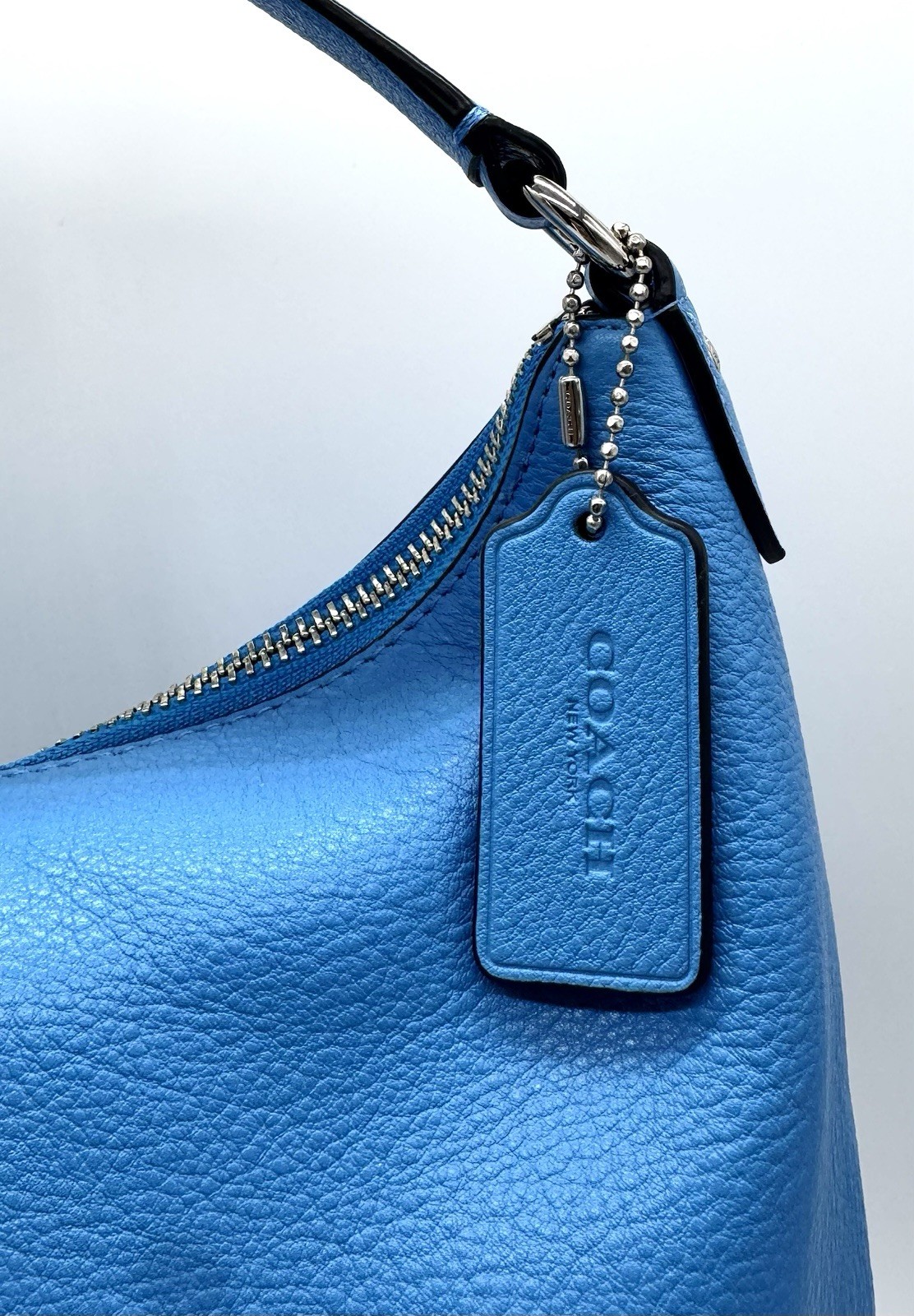 Coach Pebbled Leather Celeste Cornflower Blue Shoulder Bag Crossbody Strap NWT